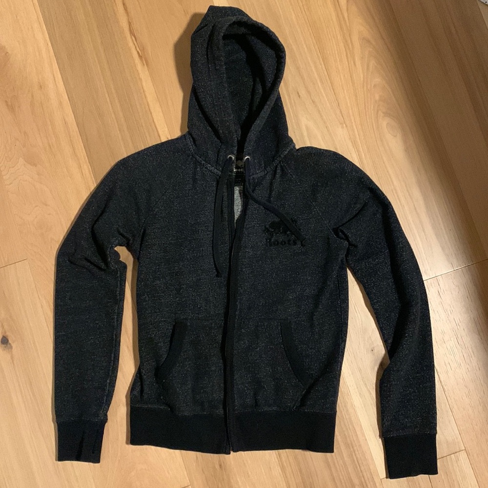 Roots zip up black/salt & pepper sweater
